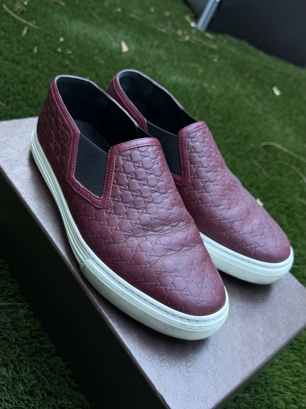 Gucci Men’s Burgundy Leather Slip-On Sneakers